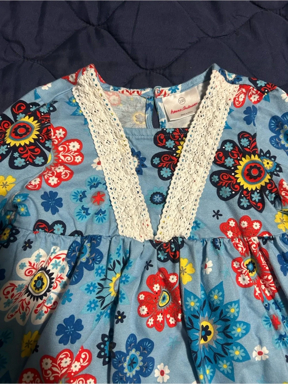 Hanna Andersson Blue Floral Lace-Trim Nightgown